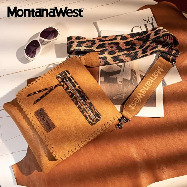 Montana West Crossbody Bags for Women with Dual Compartments Western Crossbody Purse With Leopard Print Guitar Strapstrap