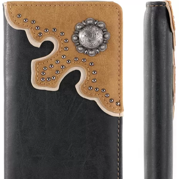 Montana West Men's Wallet Long Bifold Western Wallet Extra Capacity with Multiple Card Slots MW-606BK