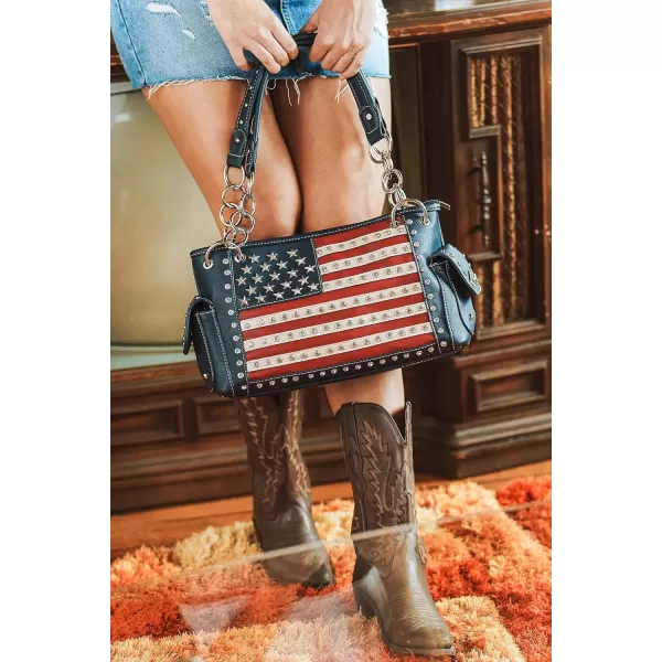 Montana West Women's Patriotic Studded Tote Satchel Handbags American Flag Purse and Crossbody Bag