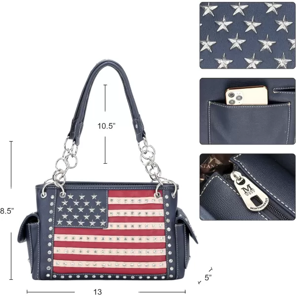 Montana West Women's Patriotic Studded Tote Satchel Handbags American Flag Purse and Crossbody Bag