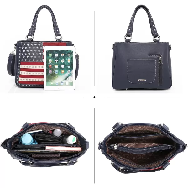 Montana West Women's Patriotic Studded Tote Satchel Handbags American Flag Purse and Crossbody Bag