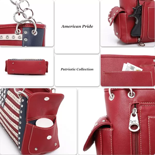 Montana West Women's Patriotic Studded Tote Satchel Handbags American Flag Purse and Crossbody Bag