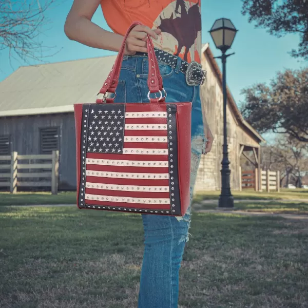 Montana West Women's Patriotic Studded Tote Satchel Handbags American Flag Purse and Crossbody Bag