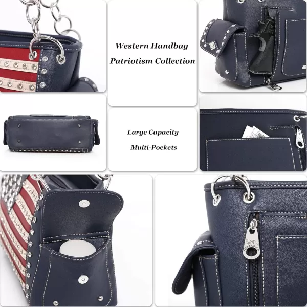 Montana West Women's Patriotic Studded Tote Satchel Handbags American Flag Purse and Crossbody Bag