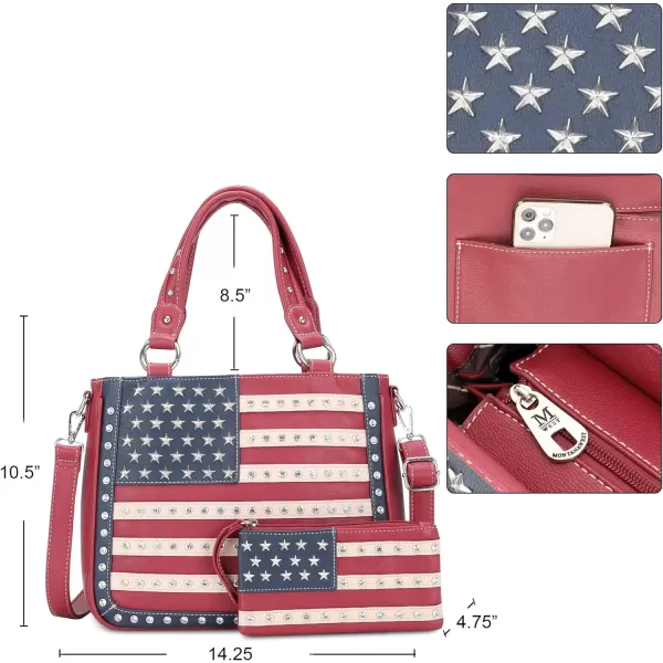 Montana West Women's Patriotic Studded Tote Satchel Handbags American Flag Purse and Crossbody Bag