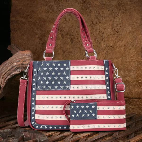 Montana West Women's Patriotic Studded Tote Satchel Handbags American Flag Purse and Crossbody Bag