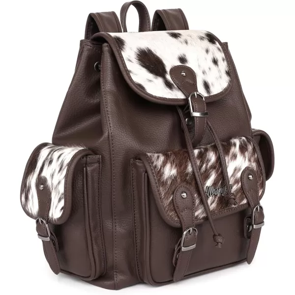 Montana West Wrangler Hair-on Cowhide Collection Backpack Western Buckled Back Pack Coffee WG12-9110CF