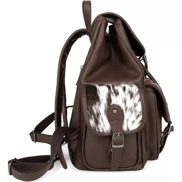 Montana West Wrangler Hair-on Cowhide Collection Backpack Western Buckled Back Pack Coffee WG12-9110CF