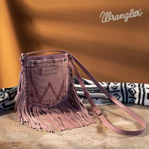 Wrangler Signature Pocket Fringe Purse Genuine Leather Crossbody Bag for Women