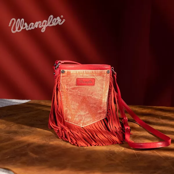 Wrangler Signature Pocket Fringe Purse Genuine Leather Crossbody Bag for Women