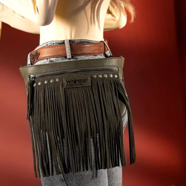 Wrangler Signature Pocket Fringe Purse Genuine Leather Crossbody Bag for Women