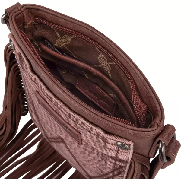 Wrangler Signature Pocket Fringe Purse Genuine Leather Crossbody Bag for Women