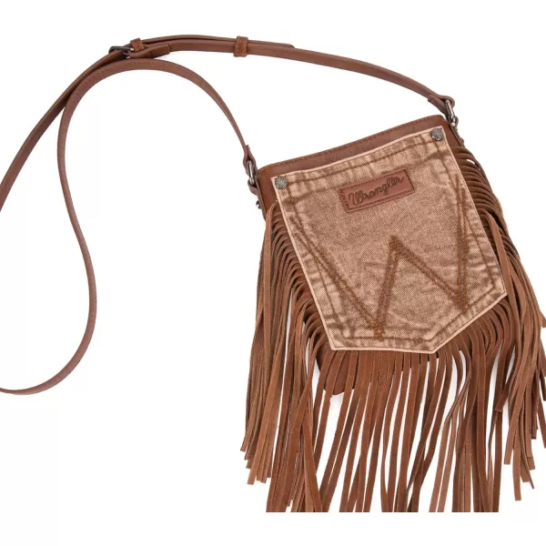 Wrangler Signature Pocket Fringe Purse Genuine Leather Crossbody Bag for Women