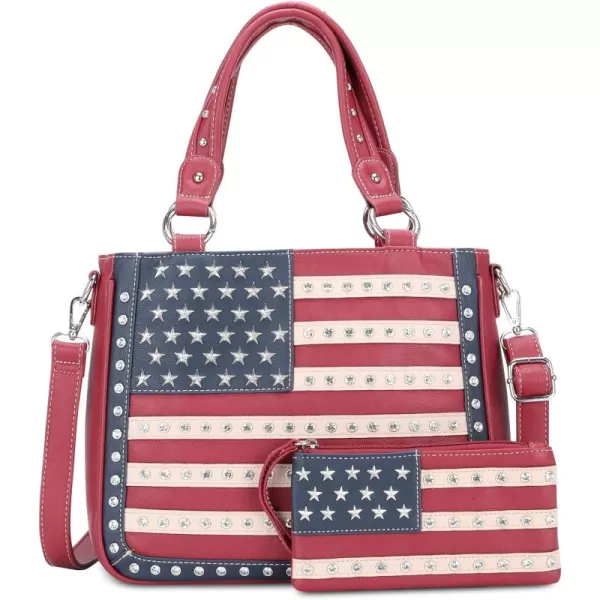 Montana West Women's Patriotic Studded Tote Satchel Handbags American Flag Purse and Crossbody Bag