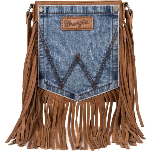 Wrangler Signature Pocket Fringe Purse Genuine Leather Crossbody Bag for Women