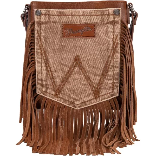 Wrangler Signature Pocket Fringe Purse Genuine Leather Crossbody Bag for Women