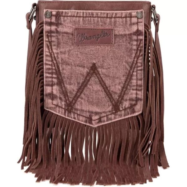 Wrangler Signature Pocket Fringe Purse Genuine Leather Crossbody Bag for Women