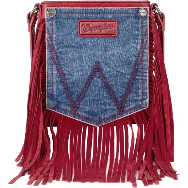 Wrangler Signature Pocket Fringe Purse Genuine Leather Crossbody Bag for Women