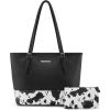 imageMontana West Tote Bags Vegan Leather Purses and Handbags for Women Top Handle Ladies Shoulder BagsCow Print H Black