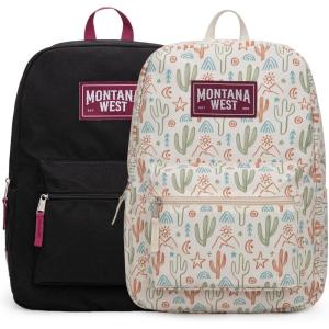 imageMontana West 2 Pcs Everyday Backpacks for Women Men Lightweight College Bookbag Casual Daypack Backpack for Commute ampamp TravelWestern Beige
