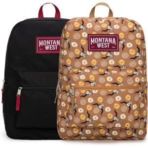 imageMontana West 2 Pcs Everyday Backpacks for Women Men Lightweight College Bookbag Casual Daypack Backpack for Commute ampamp TravelWestern Brown