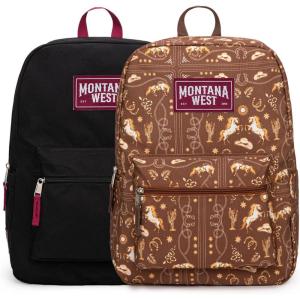 imageMontana West 2 Pcs Everyday Backpacks for Women Men Lightweight College Bookbag Casual Daypack Backpack for Commute ampamp TravelWestern Coffee