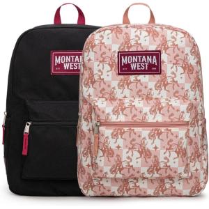 imageMontana West 2 Pcs Everyday Backpacks for Women Men Lightweight College Bookbag Casual Daypack Backpack for Commute ampamp TravelWestern Pink