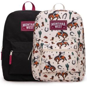 imageMontana West 2 Pcs Everyday Backpacks for Women Men Lightweight College Bookbag Casual Daypack Backpack for Commute ampamp TravelWestern Tan