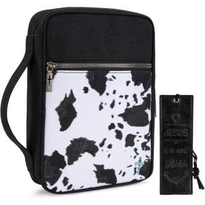 imageMontana West Bible Cover for Women Men with Leather Bookmark Book Carrying Cases Church Bag for Outdoor ProtectiveCow Black