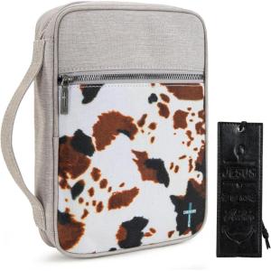 imageMontana West Bible Cover for Women Men with Leather Bookmark Book Carrying Cases Church Bag for Outdoor ProtectiveCow Brown