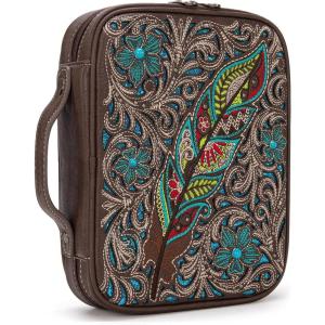 imageMontana West Western Style Embroidered Bible Covers for Women Men Book Carrying Case Church Bag Outdoor Bible Protective DC042CFCoffee Turquoise