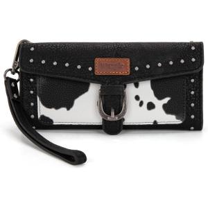 imageMontana West X Wrangler Womens Wallet Western Wristlet for Women Large Rfid Wallet with Detachable Credit Card HolderCowblack