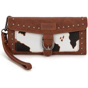 imageMontana West X Wrangler Womens Wallet Western Wristlet for Women Large Rfid Wallet with Detachable Credit Card HolderCowbrown
