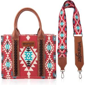 imageWrangler Tote Bag for Women Western Aztec Purse and Handbag SetAngel Diamond Burgundy With Wallet
