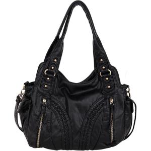 imageMontana West Washed Leather Hobo Bags for Women Roomy Handbags with Crossbody Strap019 Black