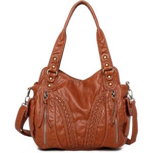 imageMontana West Washed Leather Hobo Bags for Women Roomy Handbags with Crossbody Strap019 Brown