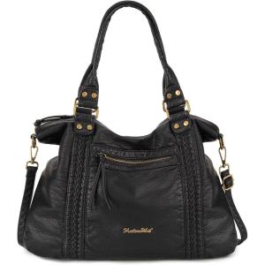 imageMontana West Washed Leather Hobo Bags for Women Roomy Handbags with Crossbody Strap581 Black
