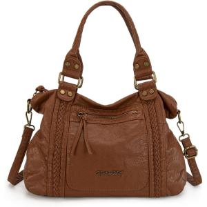 imageMontana West Washed Leather Hobo Bags for Women Roomy Handbags with Crossbody Strap581 Brown
