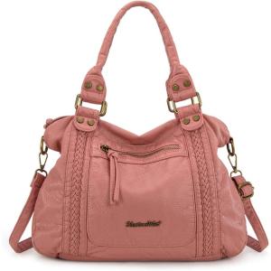 imageMontana West Washed Leather Hobo Bags for Women Roomy Handbags with Crossbody Strap581 Pink