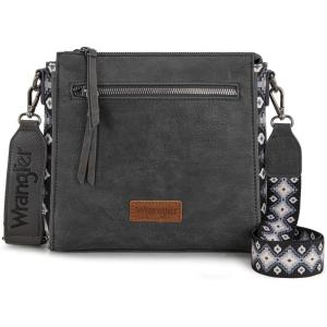 imageWrangler Aztec Crossbody Purse Medium Shoulder Bags for Women Western Handbag with Guitar StrapBlack