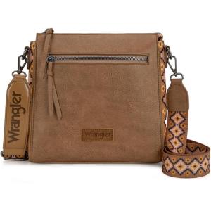 imageWrangler Aztec Crossbody Purse Medium Shoulder Bags for Women Western Handbag with Guitar StrapBrown