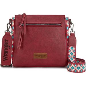 imageWrangler Aztec Crossbody Purse Medium Shoulder Bags for Women Western Handbag with Guitar StrapBurgundy