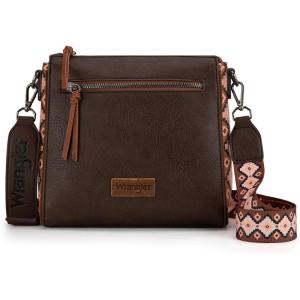 imageWrangler Aztec Crossbody Purse Medium Shoulder Bags for Women Western Handbag with Guitar StrapCoffee