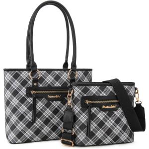imageMontana West 2Pcs Handbags Sets for Women Large Tote Bags Cute Crossbody PursesAblack