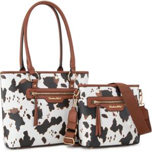 imageMontana West 2Pcs Handbags Sets for Women Large Tote Bags Cute Crossbody PursesAcow Print Brown