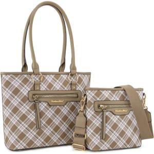 imageMontana West 2Pcs Handbags Sets for Women Large Tote Bags Cute Crossbody PursesAkhaki