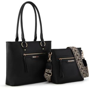 imageMontana West 2Pcs Handbags Sets for Women Large Tote Bags Cute Crossbody PursesBlack
