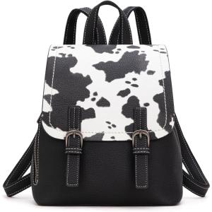 imageMontana West Black Cow Print Mini Womens Backpack Purse Vegan Leather Small Colorblock Backpack for Women Cute Convertible Shoulder BagBlack Cow Print