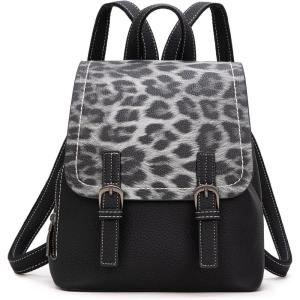 imageMontana West Black Cow Print Mini Womens Backpack Purse Vegan Leather Small Colorblock Backpack for Women Cute Convertible Shoulder BagBlack Leopard Print