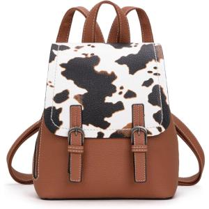 imageMontana West Black Cow Print Mini Womens Backpack Purse Vegan Leather Small Colorblock Backpack for Women Cute Convertible Shoulder BagBrown Cow Print
